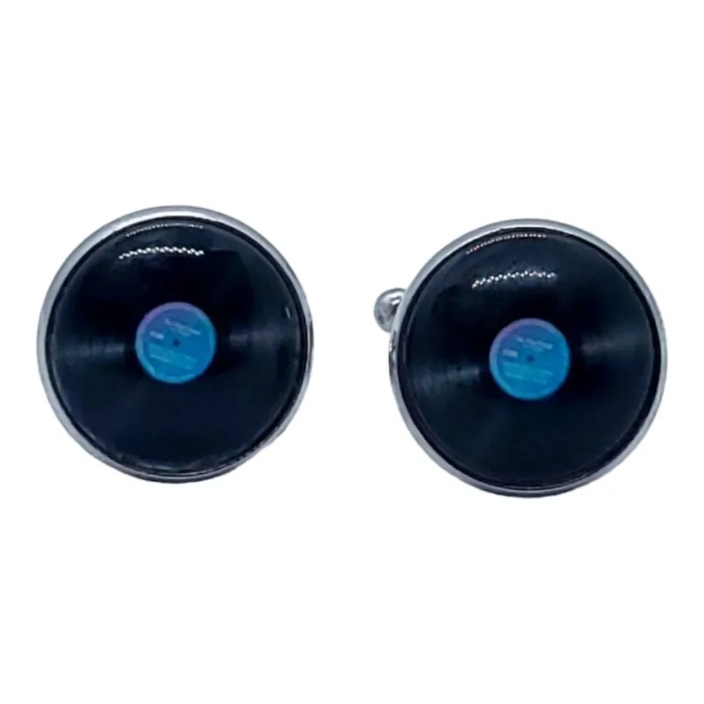 Formal Cufflinks Hip Hop Vinyl 45 Record Blue Black Silver DJ Tuxedo Prom Party